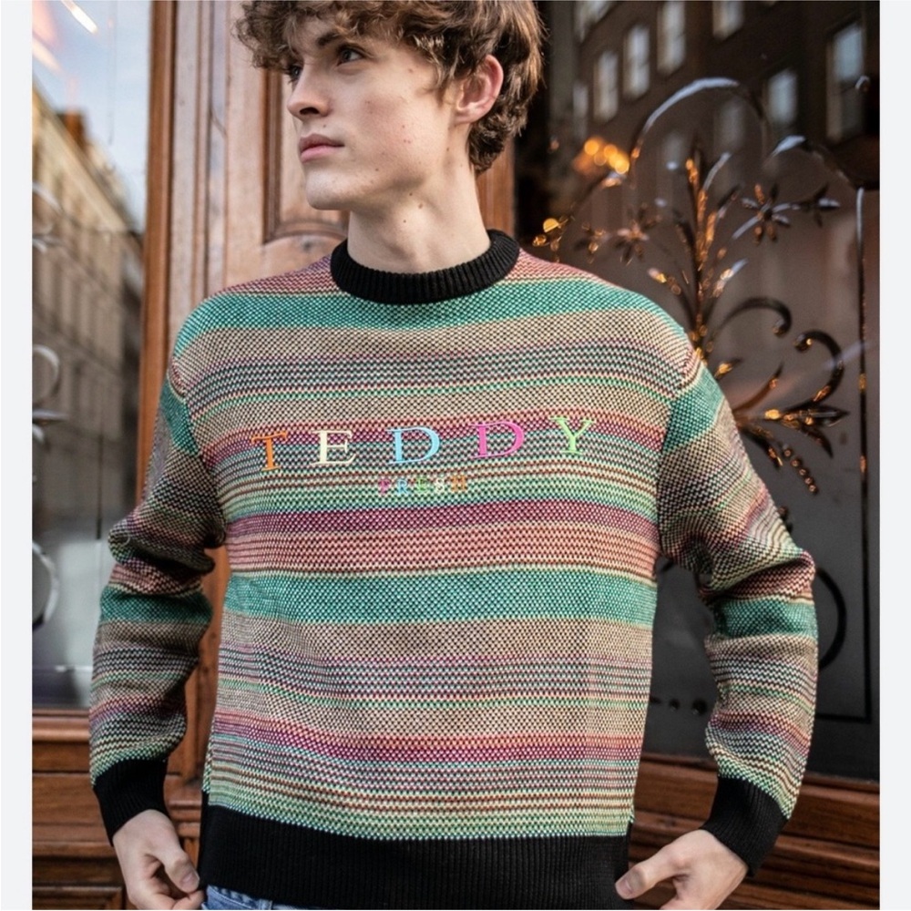 Multicolor Striped Knit Sweater for Men